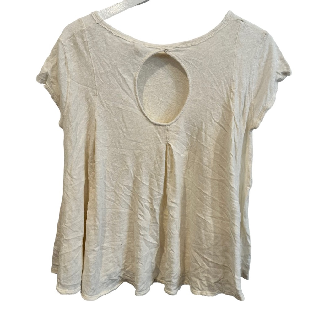 Free People Ivory Linen Blend Swing Top Keyhole Back Cap Sleeve boho beach XS - Picture 2 of 4